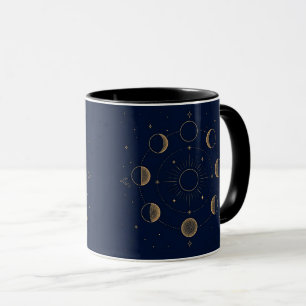Caneca Fases da Lua Dourada Azul Celestial Naval
