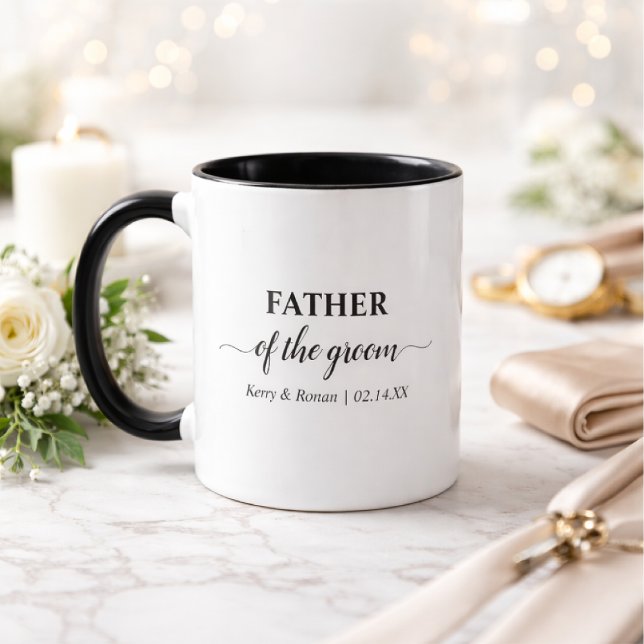 Caneca Father of the Groom Black and White Personalized (Criador carregado)
