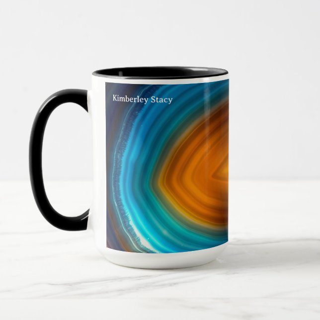 Caneca Fatia de Ágata Azul Moderna Dourada (Esquerda)