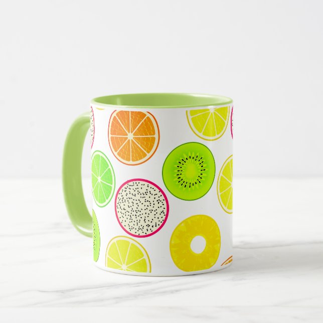 Caneca Fatias de Frutas tropicais, Citros, Kiwi e Dragões (Frente Esquerda)