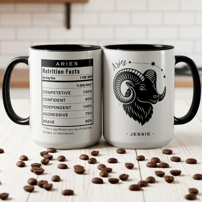 Caneca Fatos de Nutrição do Signo de Áries Astrologia (Aries Zodiac Sign Astrology Nutrition Facts Mug)
