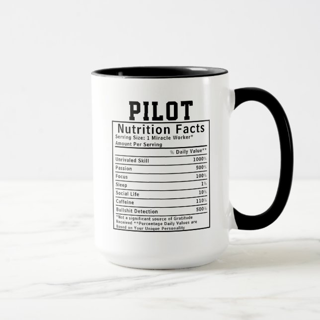 Caneca Fatos Nutricionais de Piloto Engraçado Presente pa (Direita)