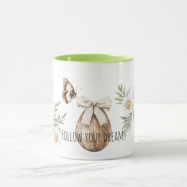 Caneca Faux Wood Easter Egg Bow Butterfly Daisy Flowers (Centro)