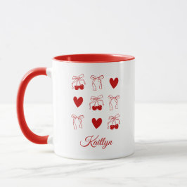 Caneca Favor de festa de solteira laço cereja vermelho Co