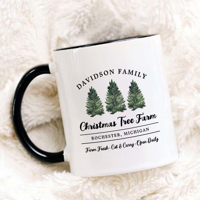 Caneca Fazenda de Árvores de Natal Rústica da Família Mon (Criador carregado)