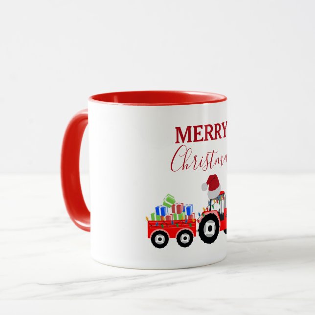 Caneca Fazenda de Trator de Natal Vermelho (Frente Esquerda)