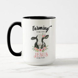 Caneca Fazenda de Vaca Floral Rosa Religiosa e café de Je