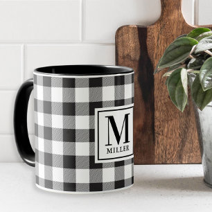 Caneca Fazenda Moderna Xadrez Preto Búfalo Monogramado
