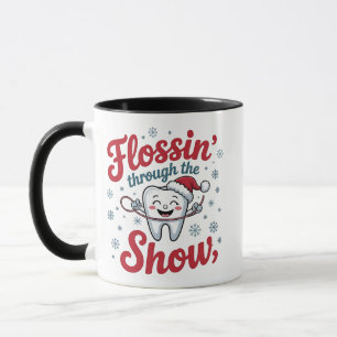 Caneca Fazendo Fio Dental Através da Neve Natal Divertido