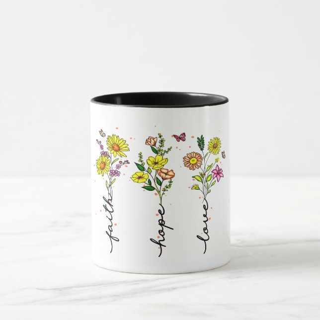 CANECA "FÉ, ESPERANÇA, AMOR, CITAÇÃO CRISTÃ (Centro)
