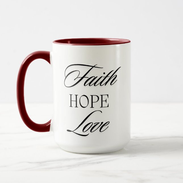 Caneca Fé, Esperança Amor Design Minimalista (Esquerda)