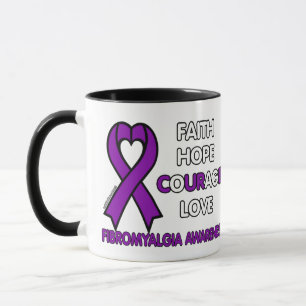 Caneca Fé Esperança Coragem Amor... Fibro