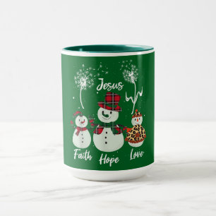 Caneca Fé, Esperança e Amor: Um Natal de Boneco de Neve