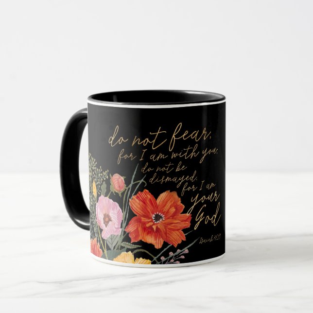 Caneca Fé Floral - Não Tenha Medo, Porque Estou Contigo (Frente Esquerda)