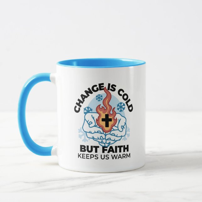 Caneca Fé nos mantém aquecidos - Uplifando a Trabalho de  (Esquerda)
