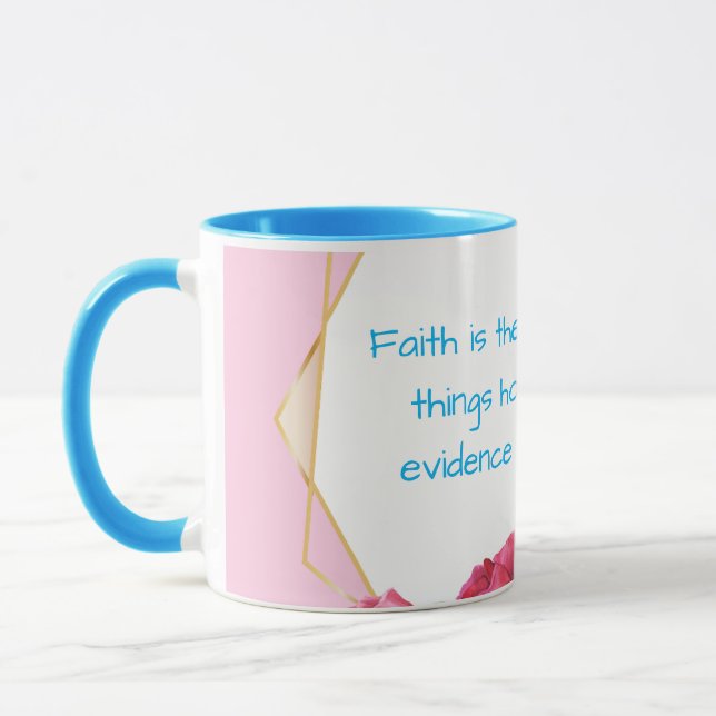 Caneca Fé rosa e azul é Mug Religioso (Esquerda)