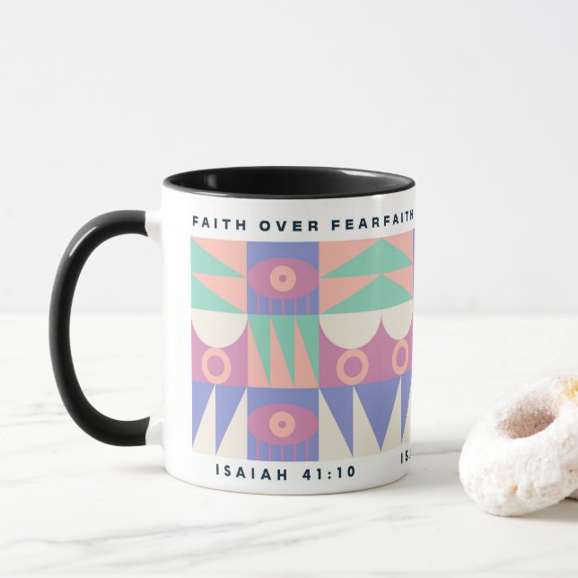 Caneca Fé Sobre o Medo Mug Moderno Motivacional Cristão (Com Donut)