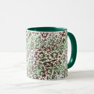 Caneca Febre, leopardo, tropical, palma, folhas, marrom,