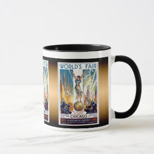 Caneca Feira Mundial de Chicago 1933 - Arte Deco Retro Vi