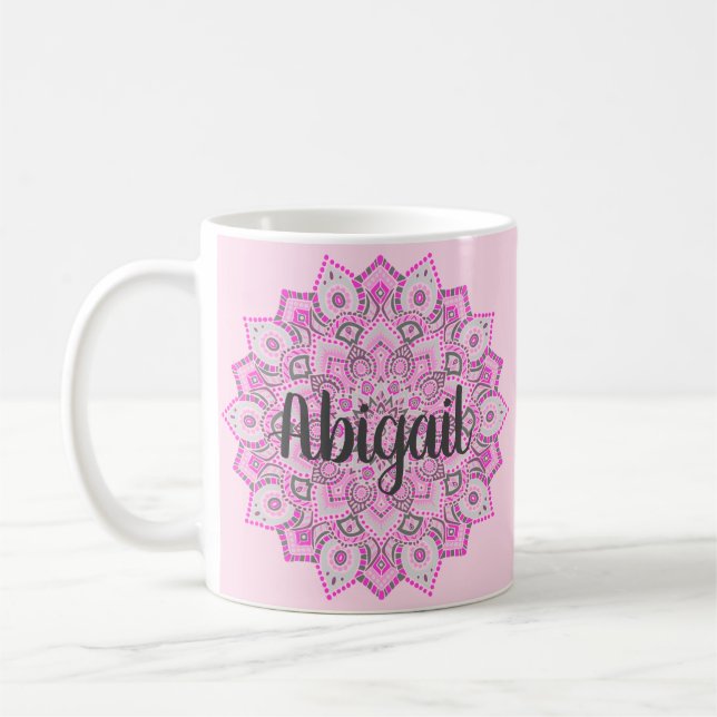 Caneca feita sob encomenda cor-de-rosa da mandala (Esquerda)
