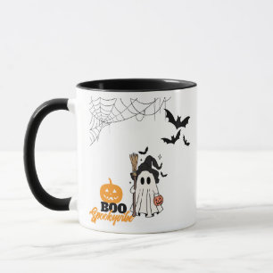 Caneca Feiticeira Fantasma do Halloween com vassoura e ab