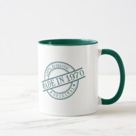 Caneca Feito em 1970, Carimbo de Borracha Verde Redonda
