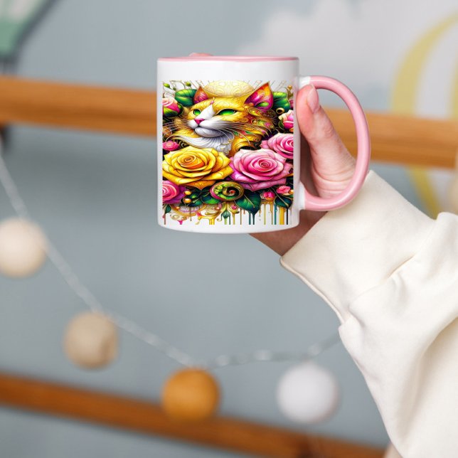 Caneca Feline em meio a um Blogue Floral Vibrante (Criador carregado)