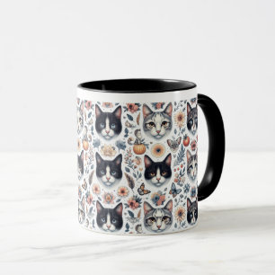Caneca Feline Fantasy: Uma dança Whimsical Cats and Natu