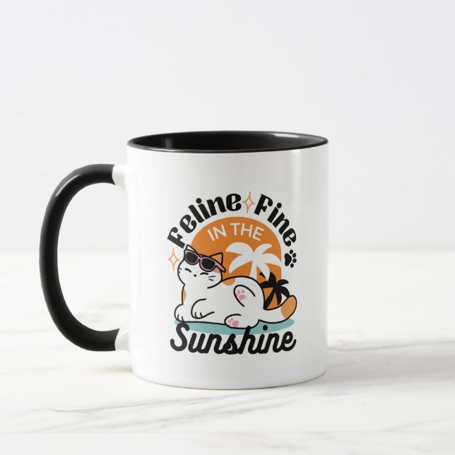 Caneca Feline Fine no Sol - Gato Tropical Relaxado (Esquerda)