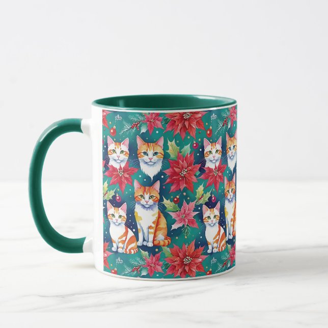 Caneca Felinos De Natal Com Poinsettias (Esquerda)