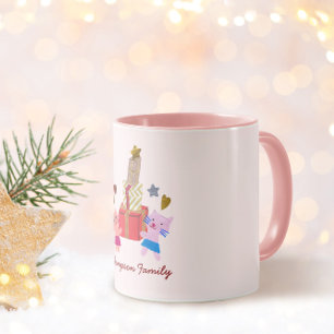 Caneca Felinos e presentes de coração cor rosa