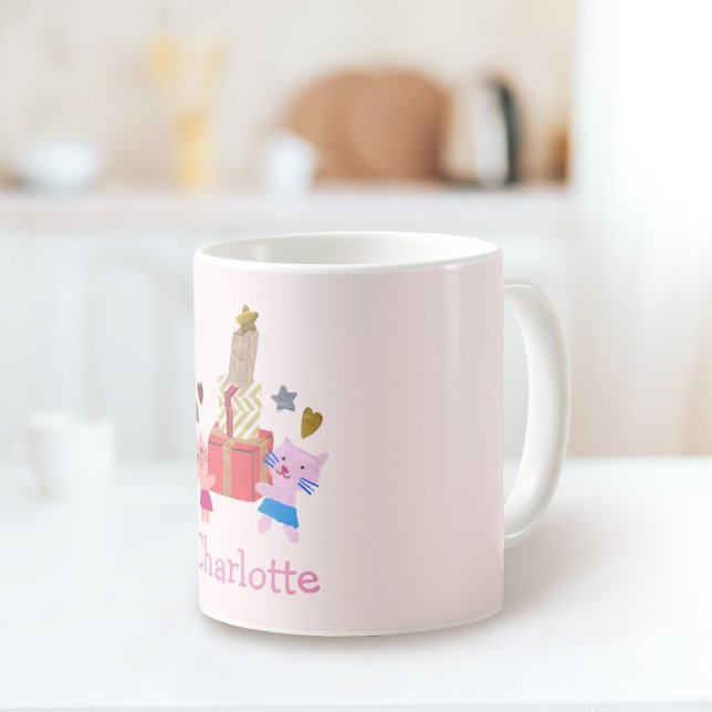 Caneca Felinos e presentes | Nome cor-de-rosa (Criador carregado)