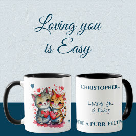 Caneca Felinos lindos te amando nome personalizado azul