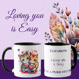 Caneca Felinos lindos te amando nome personalizado púrpur