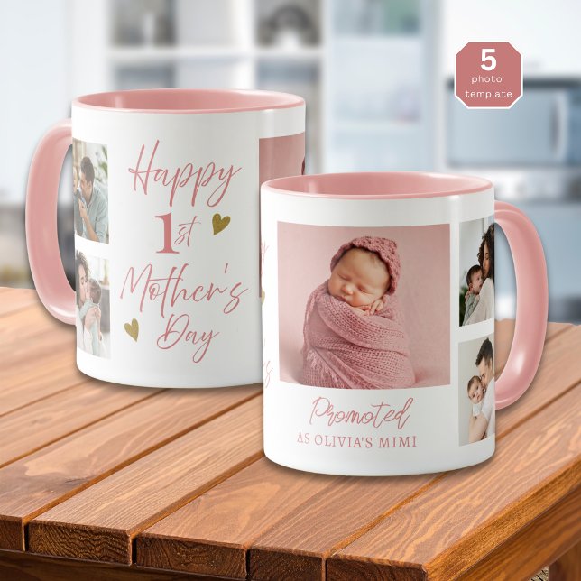 Caneca Feliz 1º Dia das Mães como Mimi 5 Fotos Rosa   (Criador carregado)