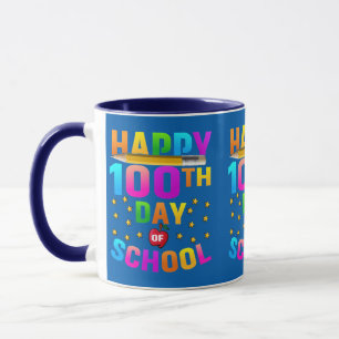 Caneca Feliz 100º Dia da Escola para Professores e Estuda