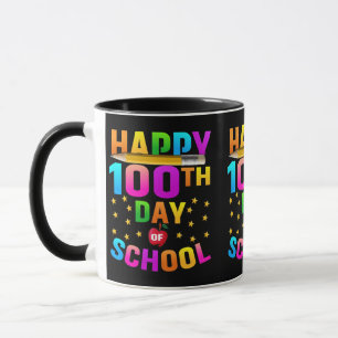 Caneca Feliz 100º Dia da Escola para Professores e Estuda
