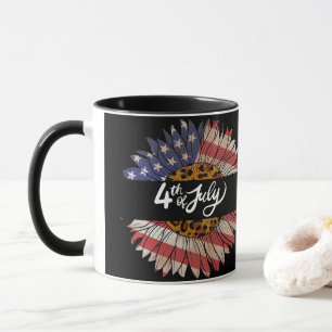 Caneca Feliz 4 de julho Camiseta feminina girassol