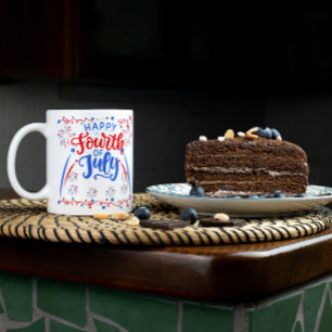 Caneca Feliz 4 De Julho Vermelho Azul E Branco