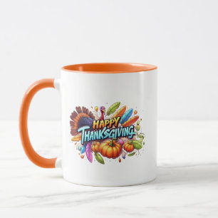 Caneca Feliz Ação de Graças Palavra Turquia Mug