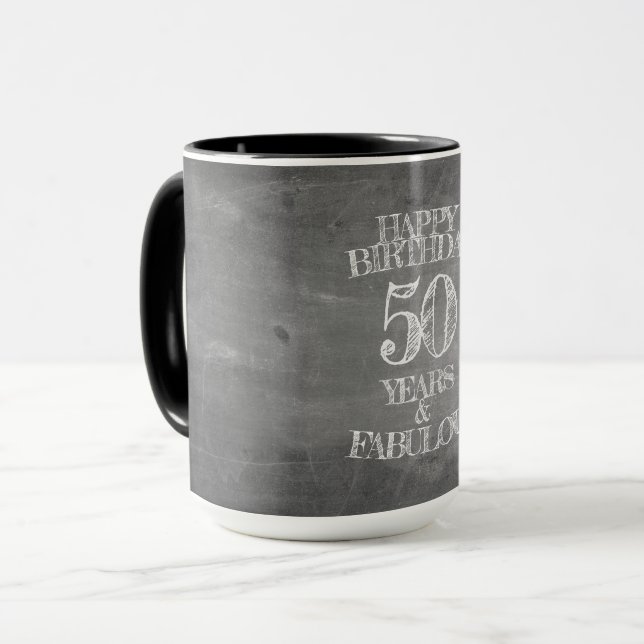 Caneca Feliz Aniversário - 50 Anos e Fabuloso (Frente Esquerda)