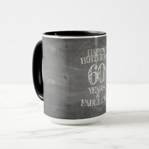 Caneca Feliz aniversário - 60 anos e fabuloso em chalkboa