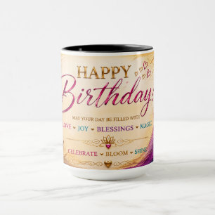 Caneca Feliz Aniversário™ Amor Alegria Bênçãos Magia Glad