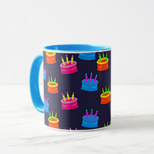 Caneca Feliz Aniversário, Bolo com Velas,