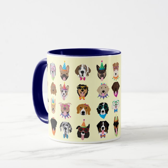 Caneca Feliz Aniversário Cachorro Enfrenta Animais Pawty (Frente Esquerda)