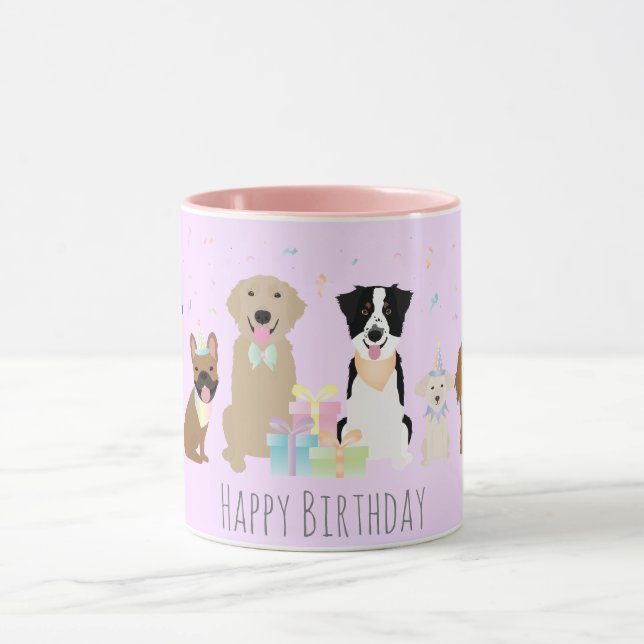 Caneca Feliz aniversário Cachorro Roxo (Centro)