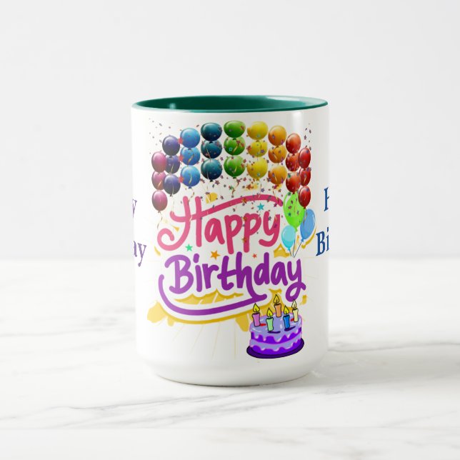 Caneca Feliz Aniversário Colorido Duas Tons Coffee Mug (Centro)