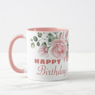 Caneca Feliz Aniversário com Flores Personalizadas 