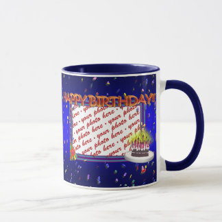 Caneca Feliz Aniversário Com Fotografia Confetti