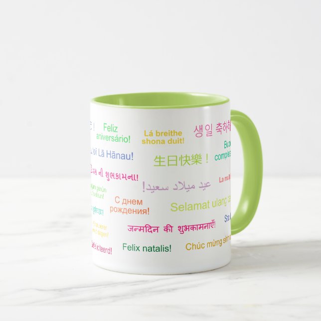 Caneca Feliz aniversário em línguas de todo o mundo (Frente Esquerda)